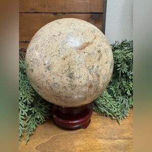 Fossil Coral Sphere with spinning Stand